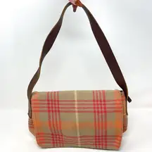 American Eagle Pink And Tan Plaid Shoulder Bag Wool Mini Flap