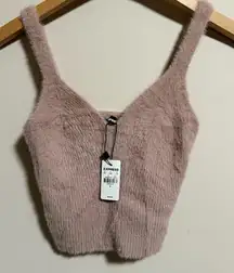 NWT Express Eyelash Ribbed Knit Cropped Fuzzy Sweater Cami Tank Top- Size Small