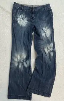 Ann Taylor LOFT Blue Floral Tie-Dye Wide Leg Jeans Size 2