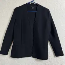 Talbots Sweater Womens Small Petite Black Merino Wool Scallop Open Blazer Jacket