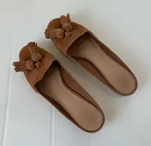 Tory Burch Salinas Tassel Loafer Mules Royal Tan Suede, 7.5