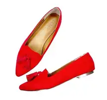 J.Crew  EDIE red suede leather tassel loafers flats size 6 like new