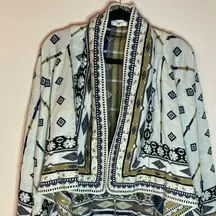 Like New Sweater Cardigan by Freeway Size S Gold, Cream, Navy, and Black colors.