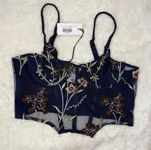 NWT TIC TOC Navy embroidered floral corset top size M