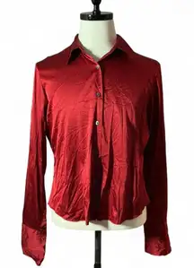 Jennings Red Silk Blend Long Sleeve Button Up Shirt Top Womens XL