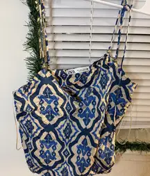 Zara Geometric Blue and Cream Shoulder Bag