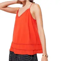 LOFT V-Neckline Racerback Lined Pom Pom Trim Camisole Top in Tangerine
