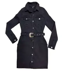 Women’s Denim Long Sleeve Button Down Western Utility Black Gray Dress Size 8
