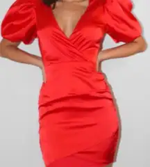 Misguided Red Puff Sleeve Dress