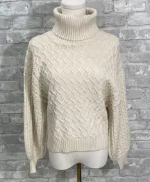 T Tahari Cream Cable Knit Turtleneck Sweater