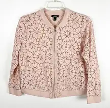 TORRID Dusty Pink Sheer Lace Full Zipper Bomber Jacket, Size 1X