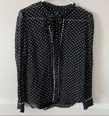 JCrew Black & White Polka Dot Button Up Silk Neck Tie Sheer Blouse Womens Size 2