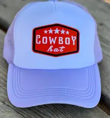 “cowboy Hat” Trucker Hat.  Embroidered Patch On Front. Lavender And White. Mesh Adjustable Snap Back