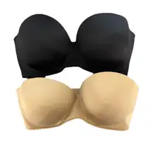 Cacique Women Bras Set (2) 38G Smooth Strapless Solid Beige Nude/Black Underwire