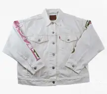Levi’s White Denim Trucker Jacket NWT Graphic 90s Birthday Trucker Size Large