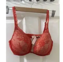 Victorias Secret Bra  Very Sexy Push Up Bra Red Rhinestones Lace 34C