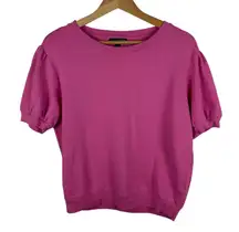 J Crew Terry Puff Sleeve Sweatshirt Small Pink‎ Short Sleeve Crew Neck Pullover