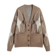 Cider Khaki Argyle Knit Grandpa Cardigan Sweater V-Neck Preppy Aesthetic M NWT