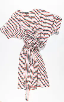 MDS Stripes M.D.S Stripes Rose Wrap Red White Blue Cotton Stretch Belted Midi Dress 2