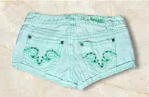 Women’s Mint Green Rhinestone Embroidered Shorts