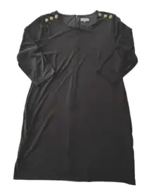 Calvin Klein‎ Women’s Sheath Black Dress 3/4 Sleeve Gold Button Accents Size XL