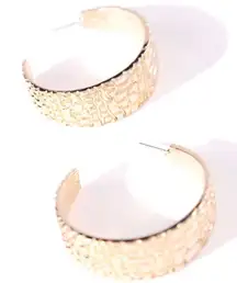 Fashion Nova Golden Hour Glow Gold Textured Hoop Earrings NWT