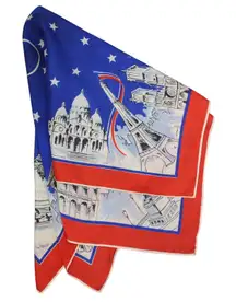 Vintage Paris Attractions Souvenir Square Scarf Blue Size 25 x 30‎