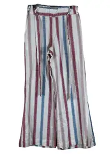 Indigo Rein Belted Pants Womens S Multicolor Linen Striped Wide Leg Boho Retro