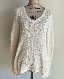 Anthropologie Yellow Bird V-Neck Mesh Knit Cream Sweater Size Small