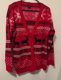ASOS Red navy white Reindeer Cardigan US 6