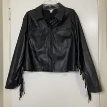 Cato  western fringe black snap front cowgirl faux leather jacket XL