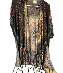 Woven Heart Black Multi Fringe Kimono Women's Cardigan Size S