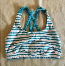 LULULEMON Energy Sports Bra WOMENS SZ 4 Spry Blue White Twin Stripe