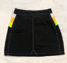 Forever 21 Vintage Y2K Black Neon Stripe Parachute Mini Skirt