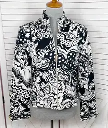 Vintage St. John Sport Abstract Print Zip Up Denim Jacket Back White Small