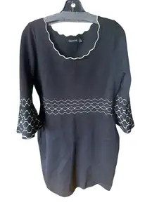 Nina Leonard Black Knit Dress w/ Scalloped Neckline & Bell Sleeves – Size M