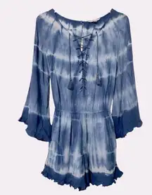 American Eagle Lace Up Blue Tie Dye Ruffle Romper Size XXS NWT