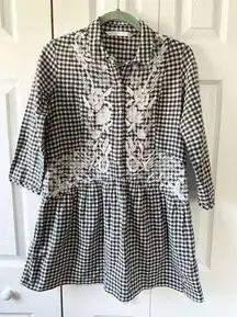 ZARA Gingham Embroidered Tunic Dress