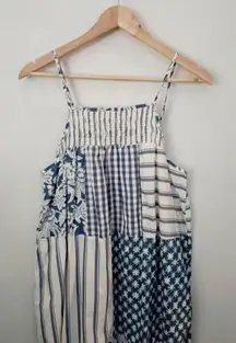 UNIVERSAL THREAD | Tiered Cotton Blue Patchwork Sleeveless Boho Maxi Sundress |