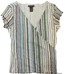 Vintage The Limited Y2K Lettuce Trim Striped V Neck Mesh Shirt Festival Beachy