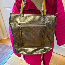 Dana Buchanan silver embossed large zippered tote bag