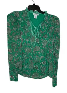 Cupcakes And Cashmere Blouse Size XS Top Green‎ Floral Lined Womens Long Sleeve