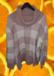 Olive + Oak Pink and White Check Cowl Neck‎ Sweater Size Large