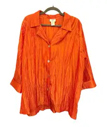 Kathleen Sommers Orange Crinkled Satin Blouse Resortwear Vacation Evening 1X