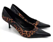 Nine West Leopard Heels Pointed Cap Toe Stiletto Patent Leather‎ Size 8.5