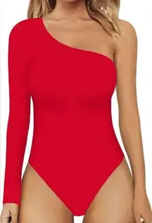 Women's One Shoulder Off Sleeveless Long Sleeve Tank Top Bodysuit, M