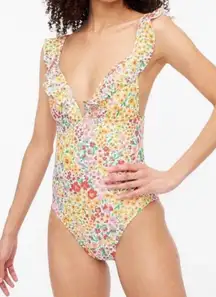 J. Crew Floral Ruffle One Piece Swimsuit