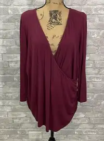 Lane Bryant Burgundy Faux Wrap Top