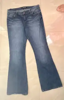 London Jeans 5 Pocket Denim Blue Jeans 3 Beads On Front Size 10 Wide Leg 70s