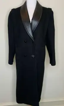Vintage Black Long Coat Leather Shawl Collar Jofeld Brand Sz Large